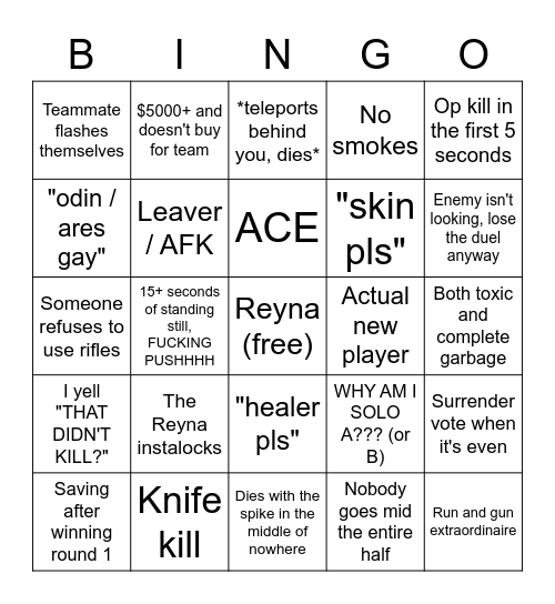 Valorant in bronze Bingo Card