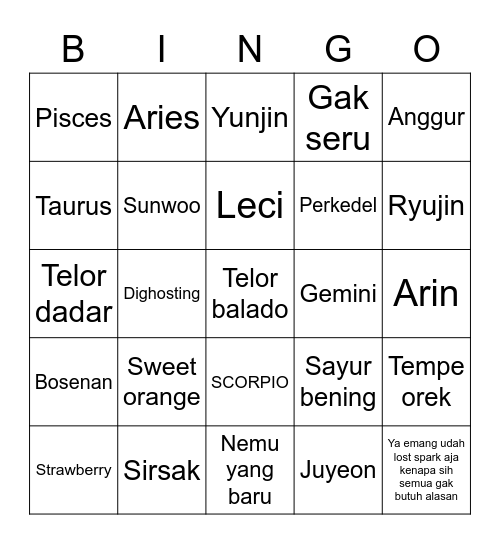 sunwoo!! 🌞 Bingo Card