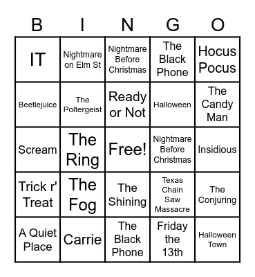 Halloween Movies Bingo Card