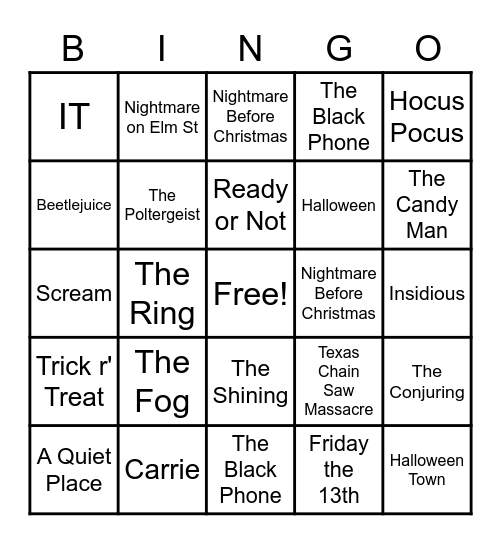 Halloween Movies Bingo Card