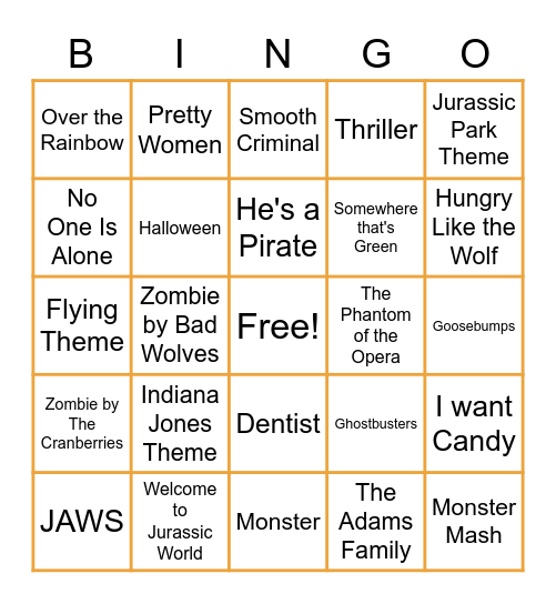 Halloween Music BINGO Card