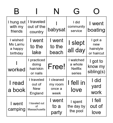 Summer Bingo Card