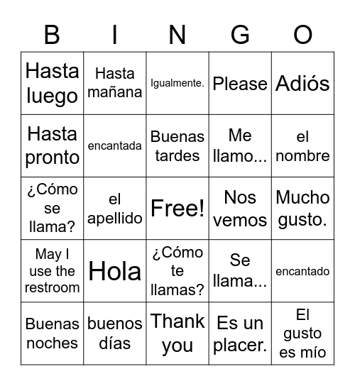 Saludos e Introducciones Bingo Card