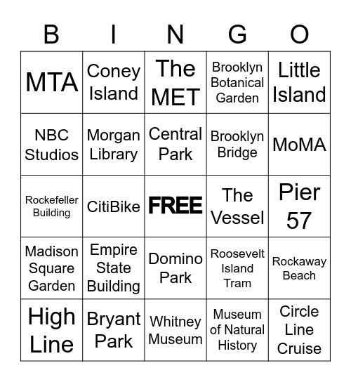 Make the Most of NYC Bingo Card