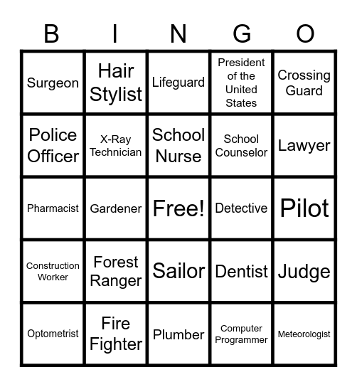 Career Cluster Bingo Card