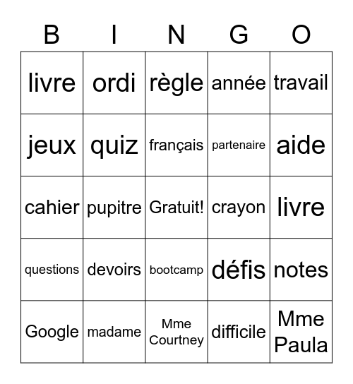 Mathématiques Bingo Card