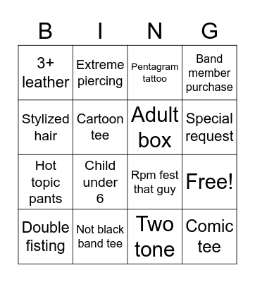 RPM Fest Bingo Card