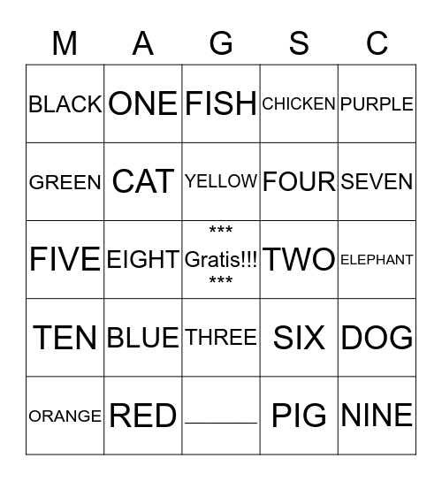 Mini AGSC Spanish!! Bingo Card