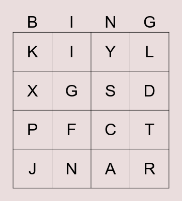 Spanish Alphabet Bingo Card