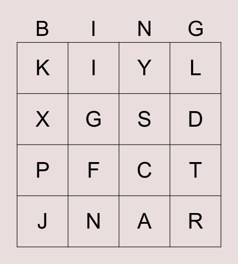Spanish Alphabet Bingo Card