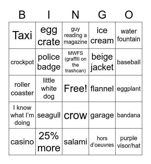 Ace Ventura Pet Detective Bingo Card