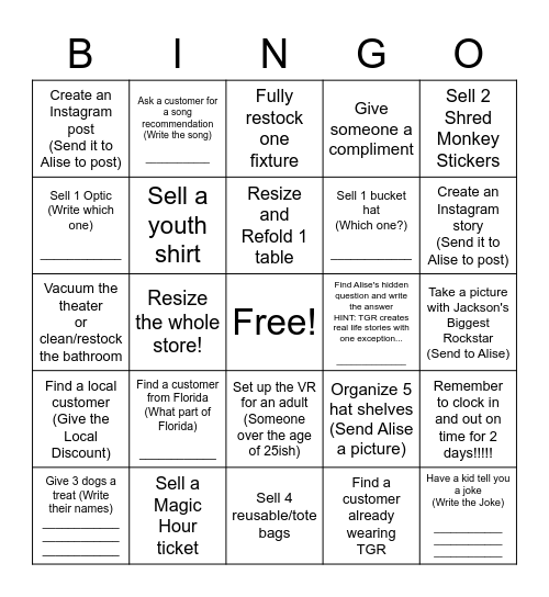 TGR BINGO Card