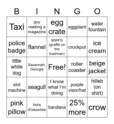Ace Ventura Pet Detective Bingo Card
