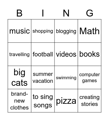 What do you like? Bingo Card