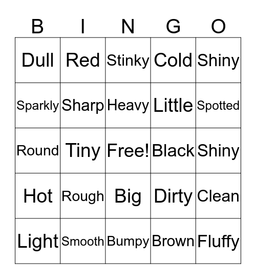 Adjective Bingo Card