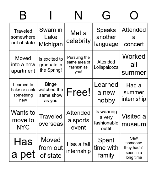 Bingo: Find Someone Who... Bingo Card