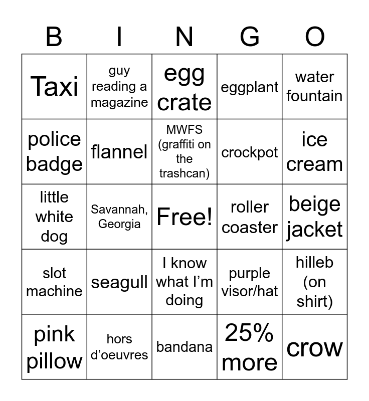 Ace Ventura Pet Detective Bingo Card