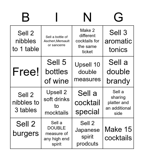 Friday Bar Bingo Card