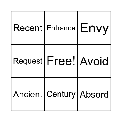 Vocabulary BINGO Card