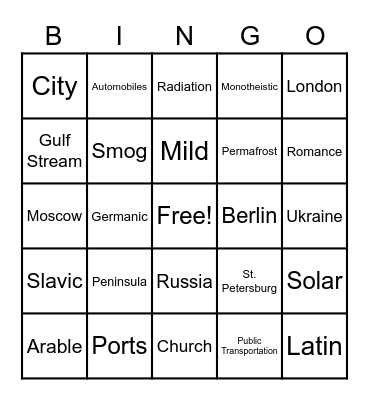 European Geography Bingo Card