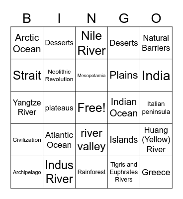 Geography Bingo Card