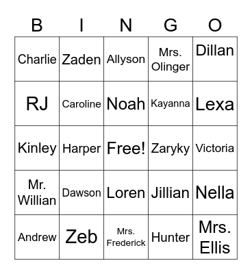 Back to School Bingo Card