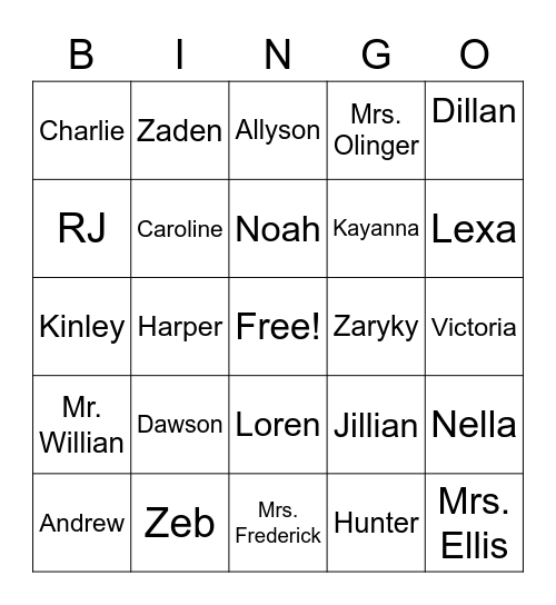 Back to School Bingo Card