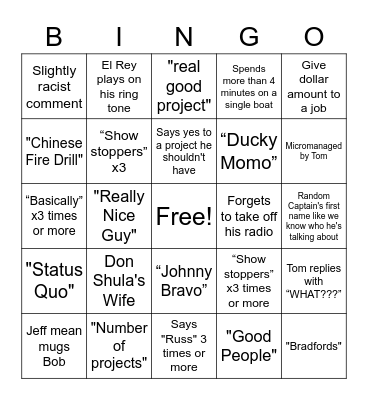 Bob-ingo Bingo Card