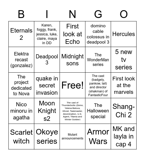 D23 Bingo Card