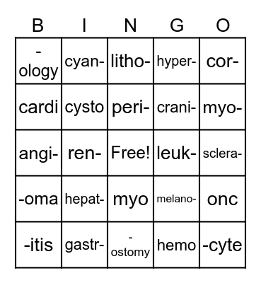 Medical Terms Bingo Card