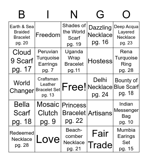 Trades of Hope Bingo Card