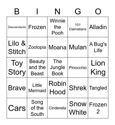 Disney Bingo Card