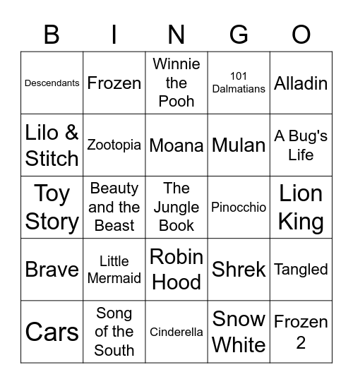 Disney Bingo Card