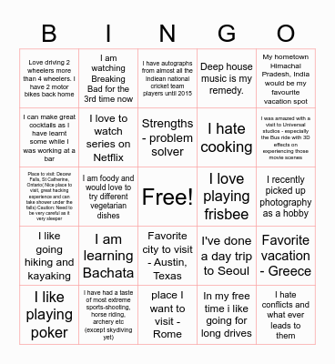 Fun Fact Bingo! Bingo Card