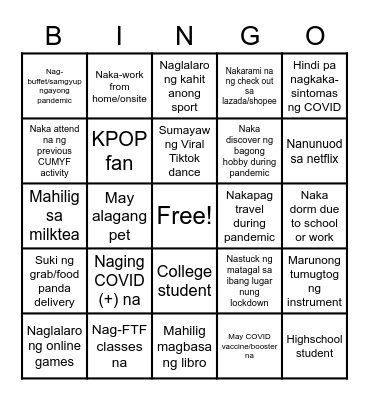 YOUTH RECEPTION Bingo Card