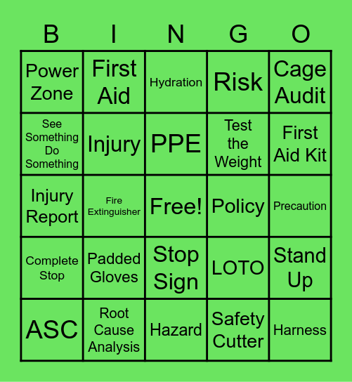 Safety Bingo Card