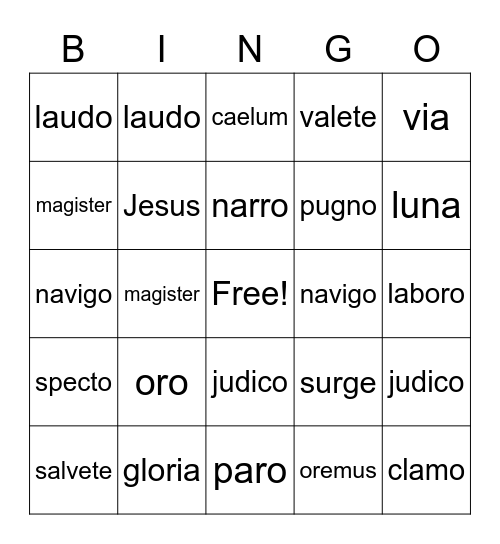 Lessons 1-5 Bingo Card