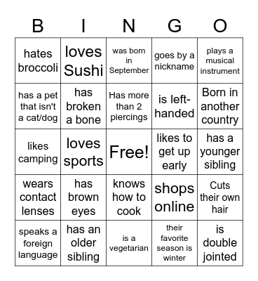 CG People Bingo Card