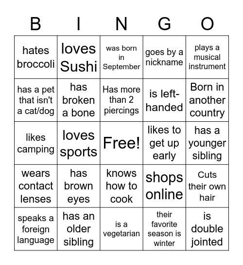 CG People Bingo Card