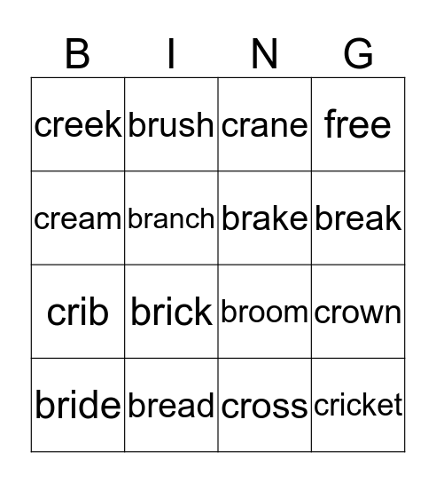 br and cr Bingo Card