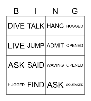 ACTION WORD BINGO GAME Bingo Card