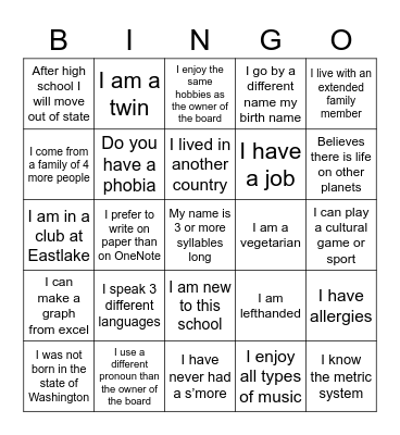 Diversity BINGO Card