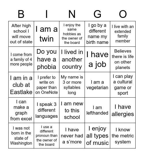 Diversity BINGO Card