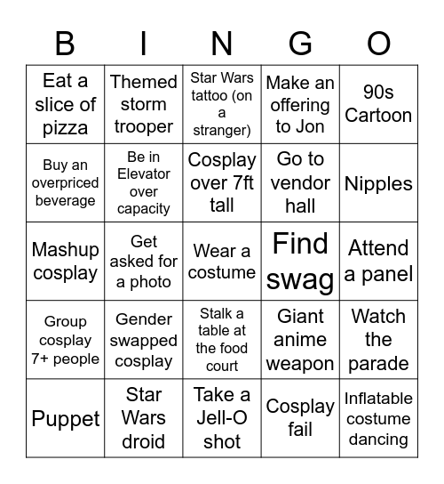 Dragon Con 2022 Bingo Card