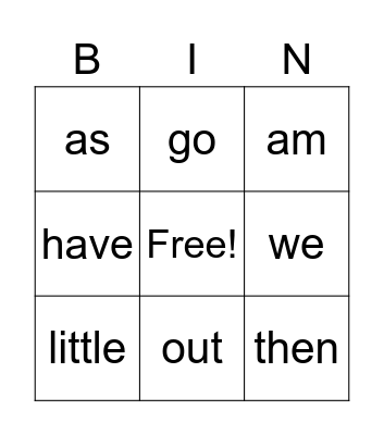 Sight Words #4 Bingo Card