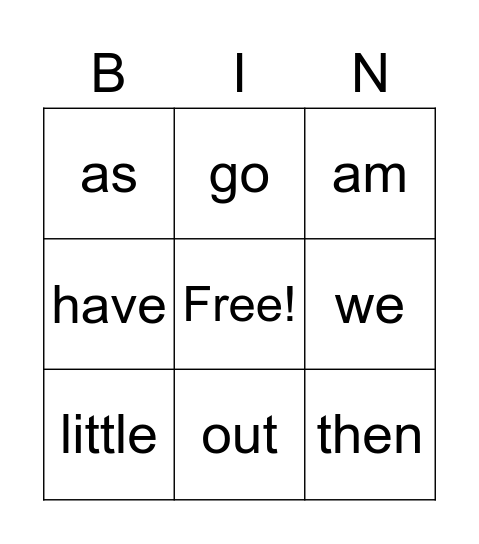 Sight Words #4 Bingo Card