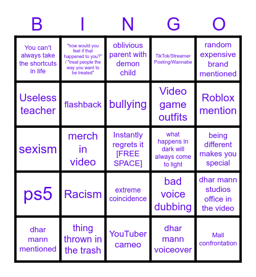 Dhar Mann Bingo v5 Bingo Card