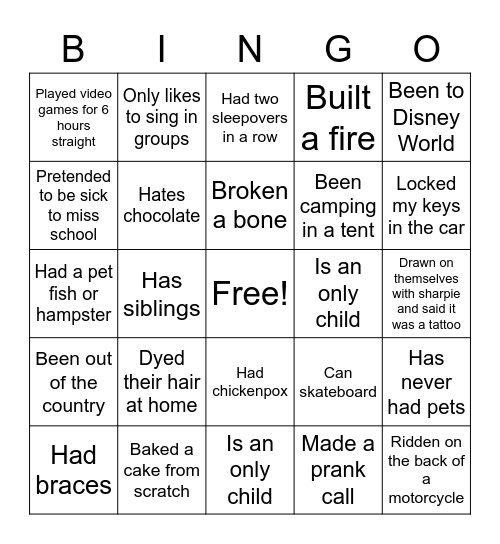 Human Bingo Card