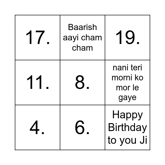 Prakshi's Birthday Bingo Card