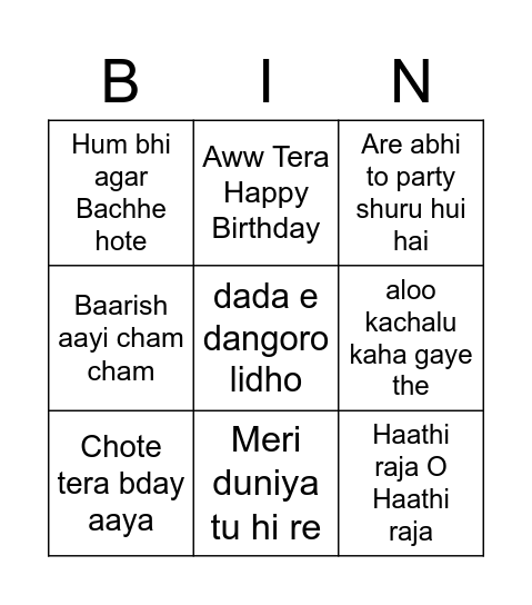 Prakshi's Birthday Bingo Card